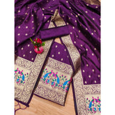Purple Banarasi silk printed unstitched salwar suit with dupatta (3m)