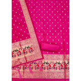 Pink Banarasi Silk printed unstitched salwar suit with dupatta (3m) on mannequin