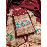 Maroon Banarasi silk printed unstitched salwar suit with dupatta (3m)