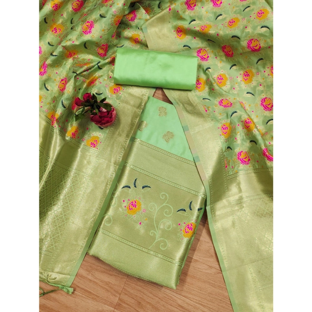 Banarasi silk printed pista unstitched salwar suit with dupatta (3m)