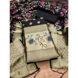 Black Banarasi Silk printed unstitched salwar suit with dupatta (3m), traditional Indian attire on mannequin