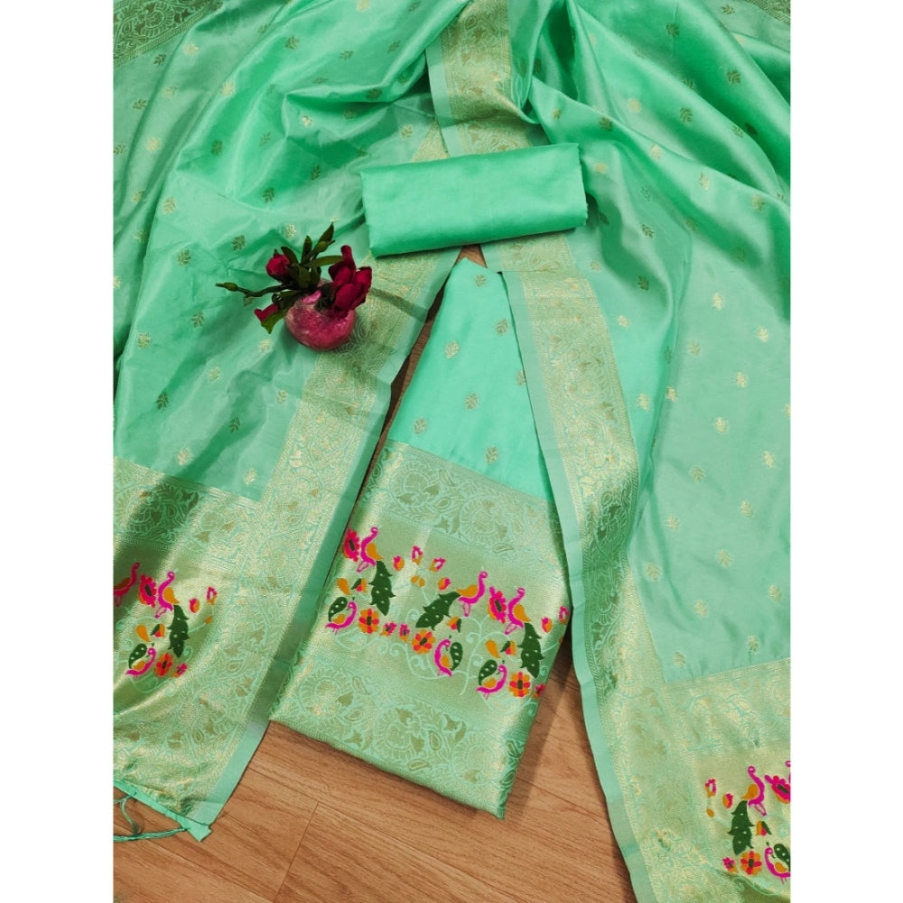 Seagreen Banarasi Silk printed unstitched Salwar Suit & dupatta (3m), women's Indian traditional wear