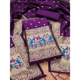 Purple Banarasi silk printed unstitched salwar suit set with dupatta (3m), Indian women's fashion wear