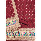 Maroon Banarasi silk printed unstitched salwar suit with dupatta (3m)