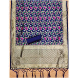 Navy Blue Banarasi Silk Printed Unstitched Salwar Suit with dupatta, 3 meters long