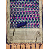 Navy Blue Banarasi Silk printed unstitched salwar suit with dupatta (3m) on mannequin