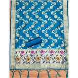 Blue Banarasi silk printed unstitched salwar suit with dupatta (3m)