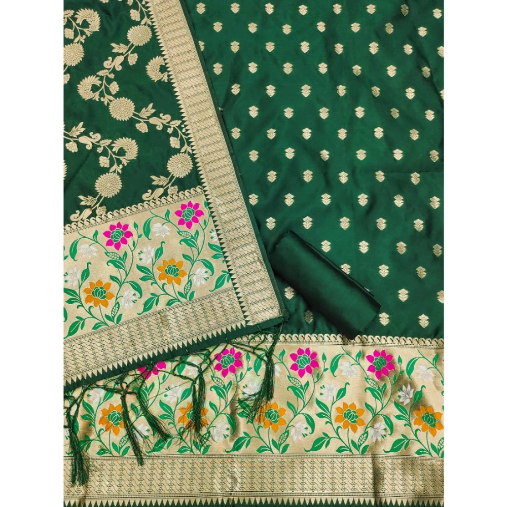 Green Banarasi Silk printed unstitched salwar suit with dupatta (3m) on hanger