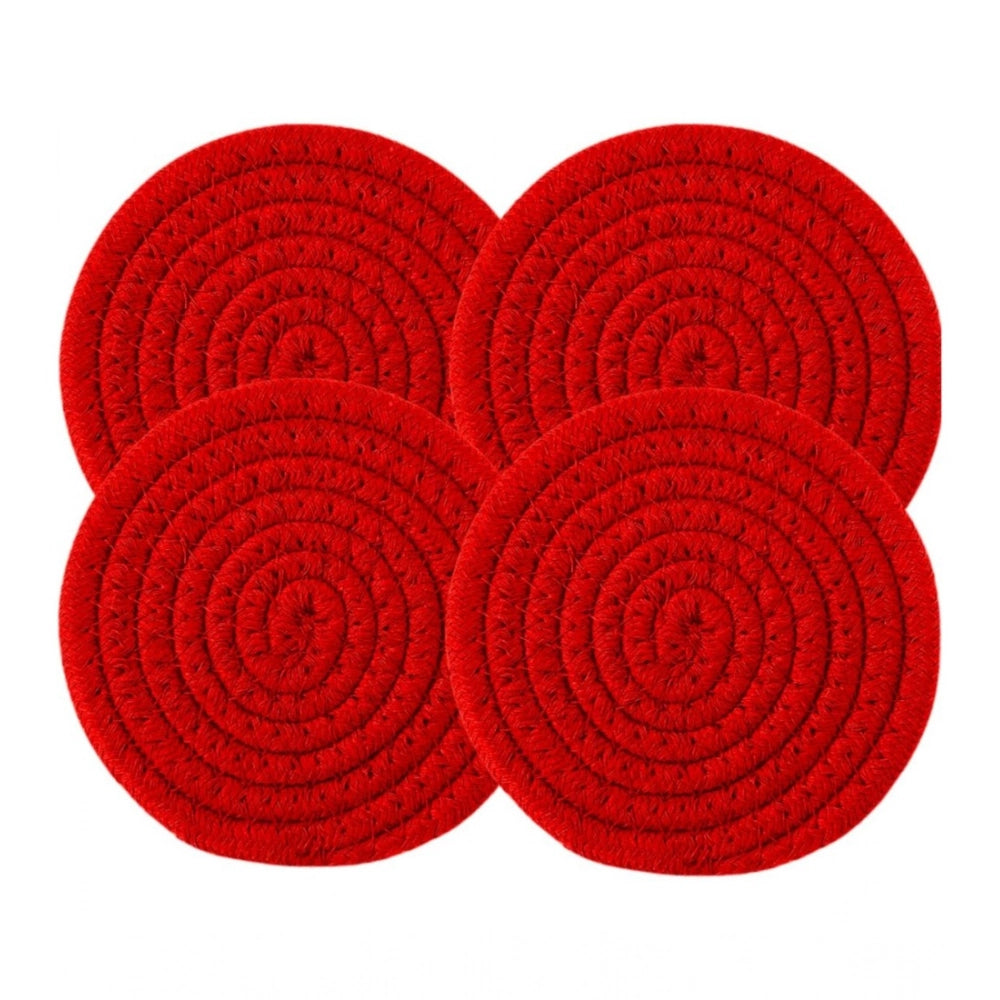 Red cotton rope drink coaster set, stylish multipurpose mats for cups and mugs