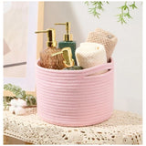 Cotton Round Small Storage Basket 9x7 Inch Pack of 1 (Baby Pink)