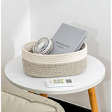 Cotton Oval Storage Rope Woven Baskets Pack of 1 (White Mix)