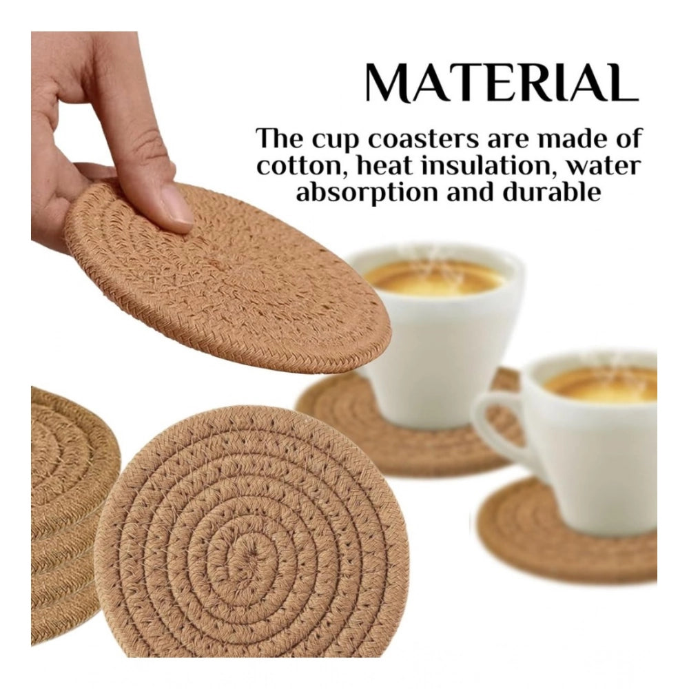 Beige cotton rope drink coasters set of 4, perfect for tea and coffee mugs