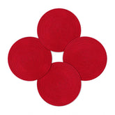 Cotton Dining Table Round Placemat Mats Set of 4 (Red)