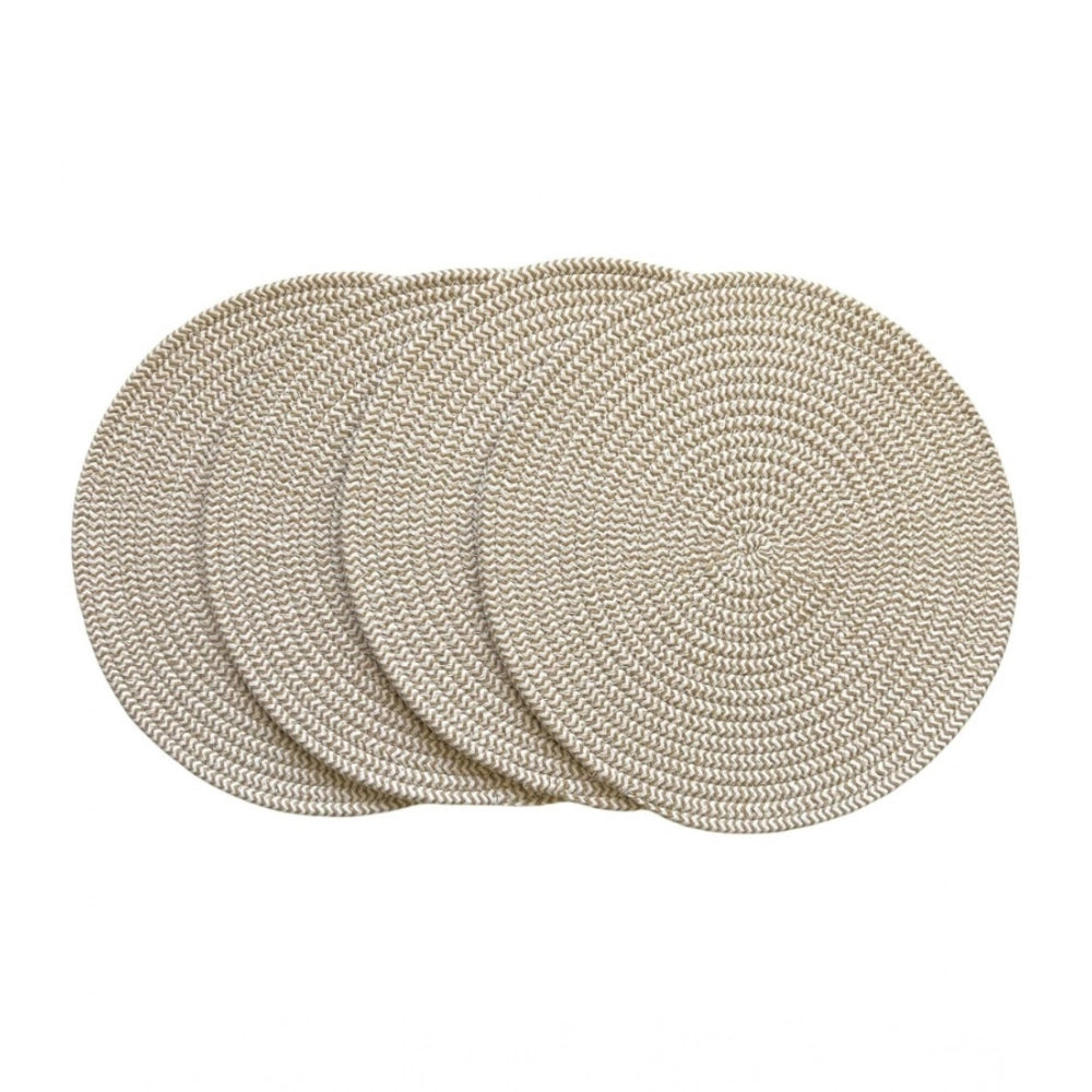Beige white cotton dining table round placemats set of 4 for multipurpose use