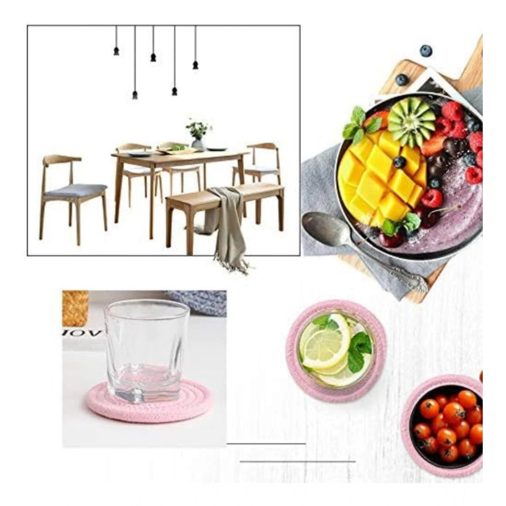 Baby Pink cotton rope drink coaster set, 6 pcs multi-purpose for tea and coffee mugs