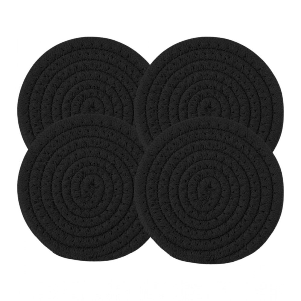 Black cotton rope drink coaster set, stylish multipurpose mats for tea and coffee cups