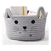 Cotton Small Cat With Face Basket Pack of 1 (Grey)