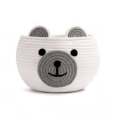 White cotton bear-shaped storage basket, multipurpose organizer for bathroom, living room, or kitchen