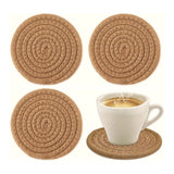 Beige cotton rope drink coaster set (4pcs), stylish multipurpose tea & coffee mats for cups and mugs