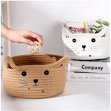 Cotton Small Cat With Face Basket Pack of 1 (Beige)