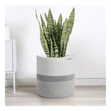 Cotton Large Woven Storage Basket 11x11 Inch Pack of 1 (Grey White)