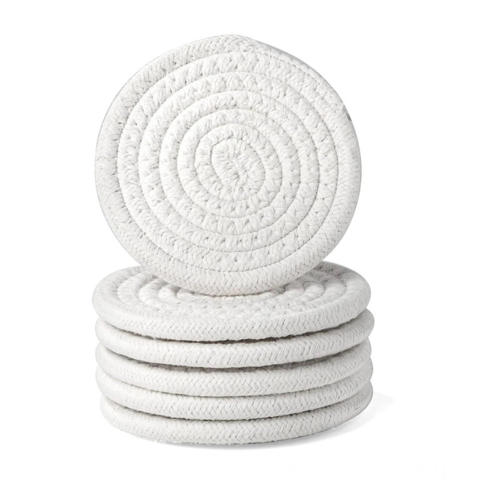 White cotton rope drink coasters set, durable and stylish for tea and coffee mugs