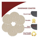Beige white cotton rope drink coasters set, durable tea & coffee mats for stylish protection