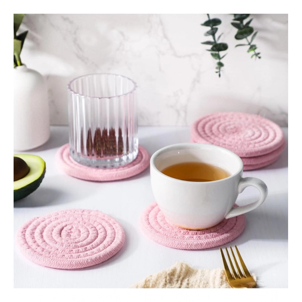 Baby Pink cotton drink coaster set, 6 pcs multipurpose for tea and coffee, stylish mats for cups and mugs