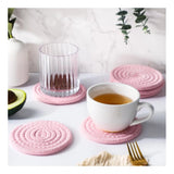 Baby Pink cotton drink coaster set, 6 pcs multipurpose for tea and coffee, stylish mats for cups and mugs