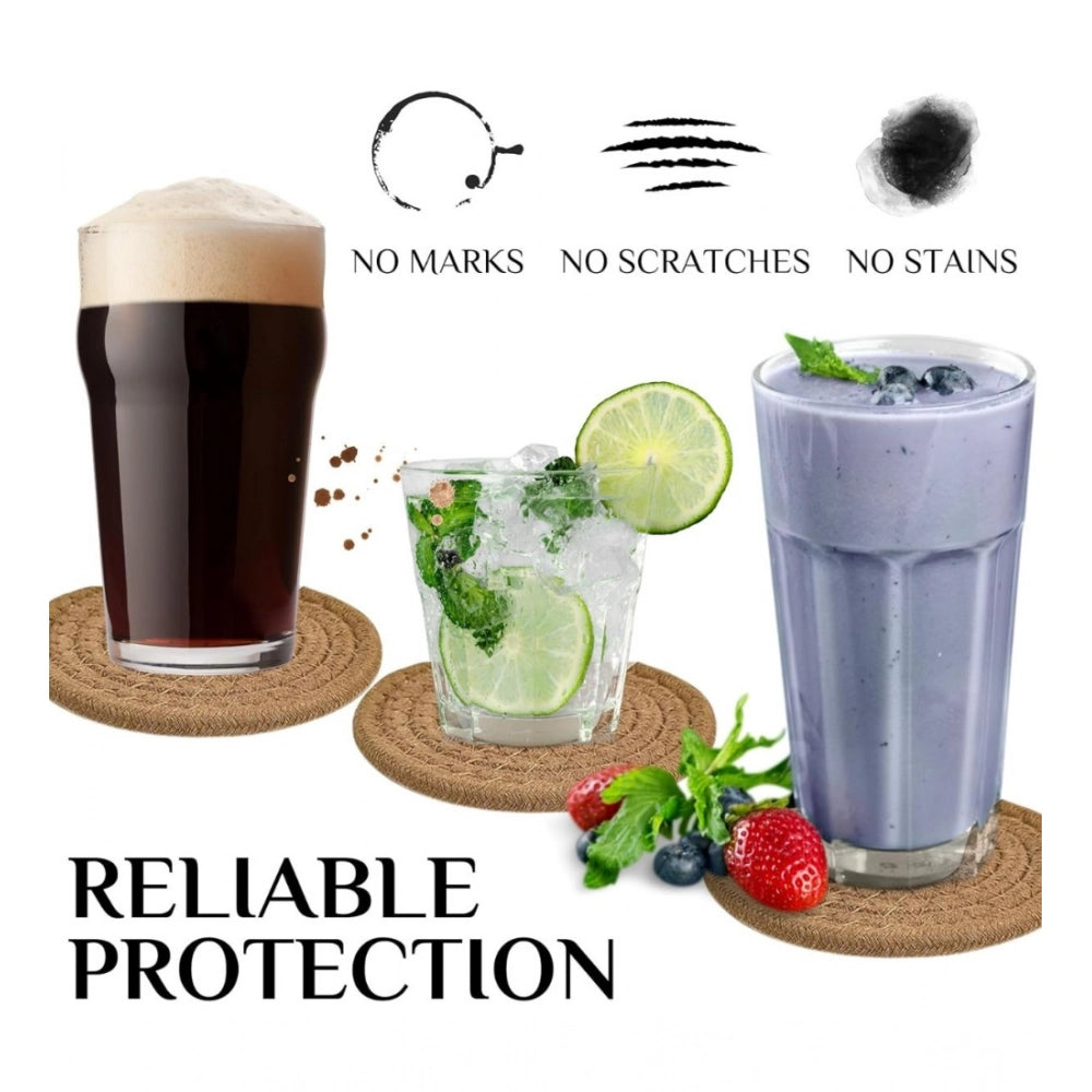 Beige cotton rope drink coasters set (4 pcs), stylish and multipurpose for tea, coffee, cups, and mugs