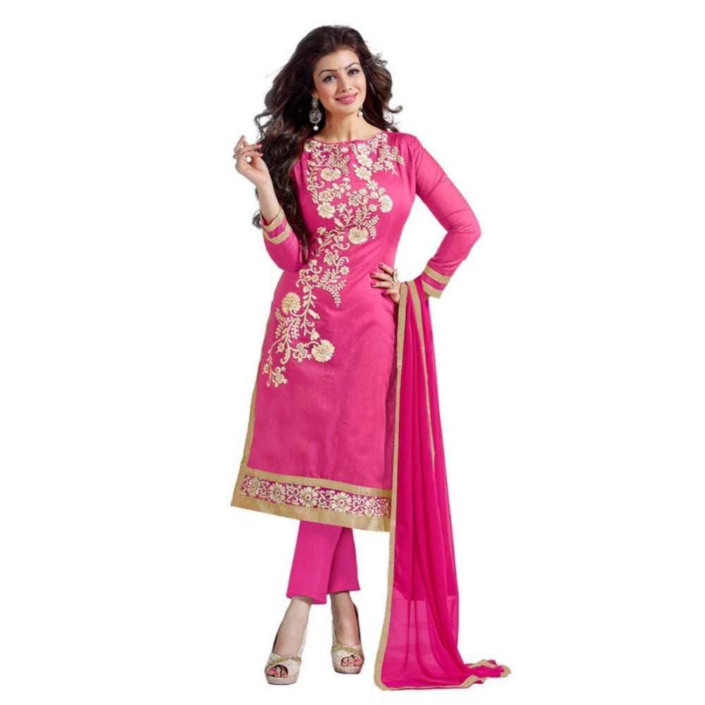 Pink 2m Chanderi unstitched salwar suit with dupatta, perfect for party and festive occasions