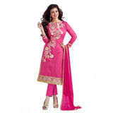 Pink 2m Chanderi unstitched salwar suit with dupatta, perfect for party and festive occasions