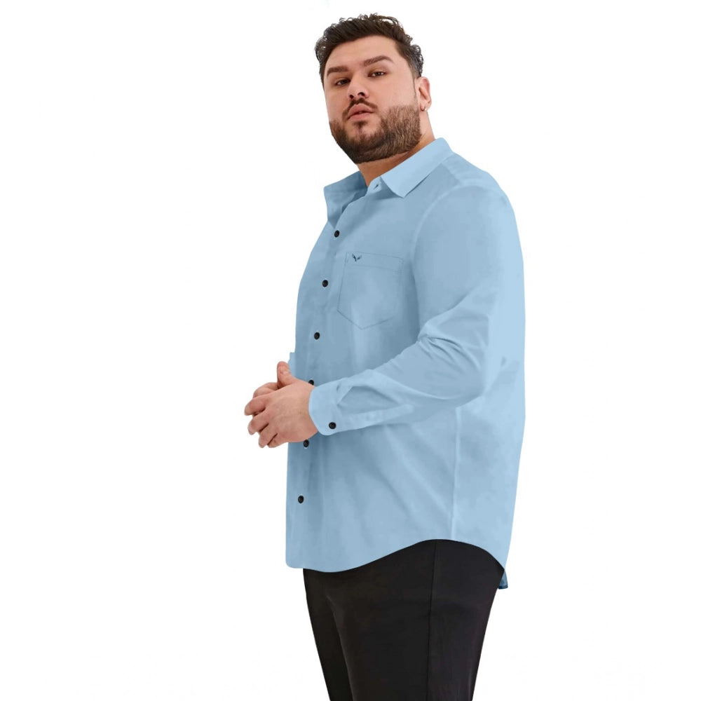 Men's sky blue cotton solid full sleeve shirt, casual style with long sleeves