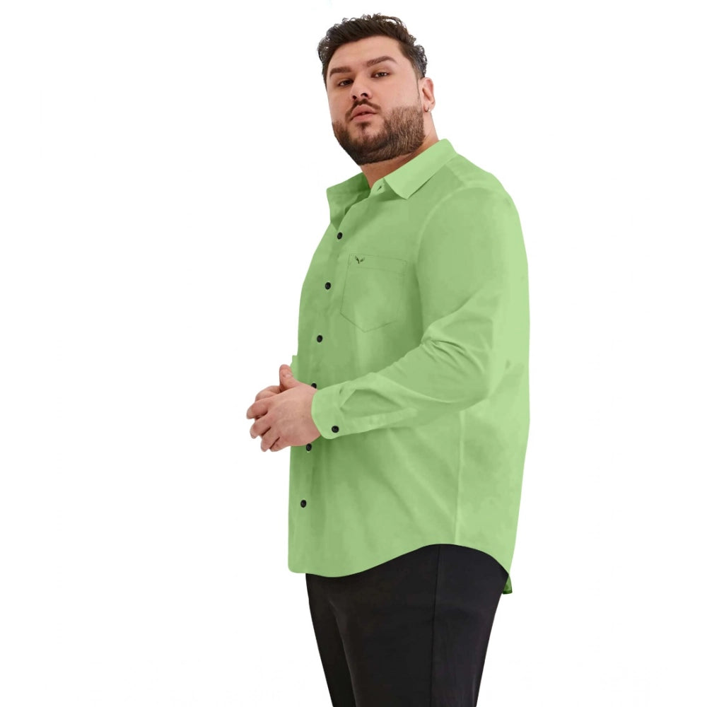 Men's casual cotton solid full sleeve shirt in pista green color, perfect for everyday wear
