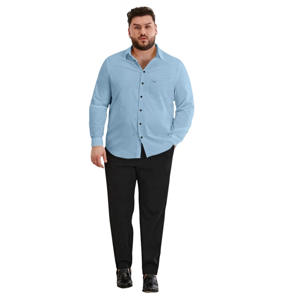 Sky blue cotton men's casual solid full sleeve shirt