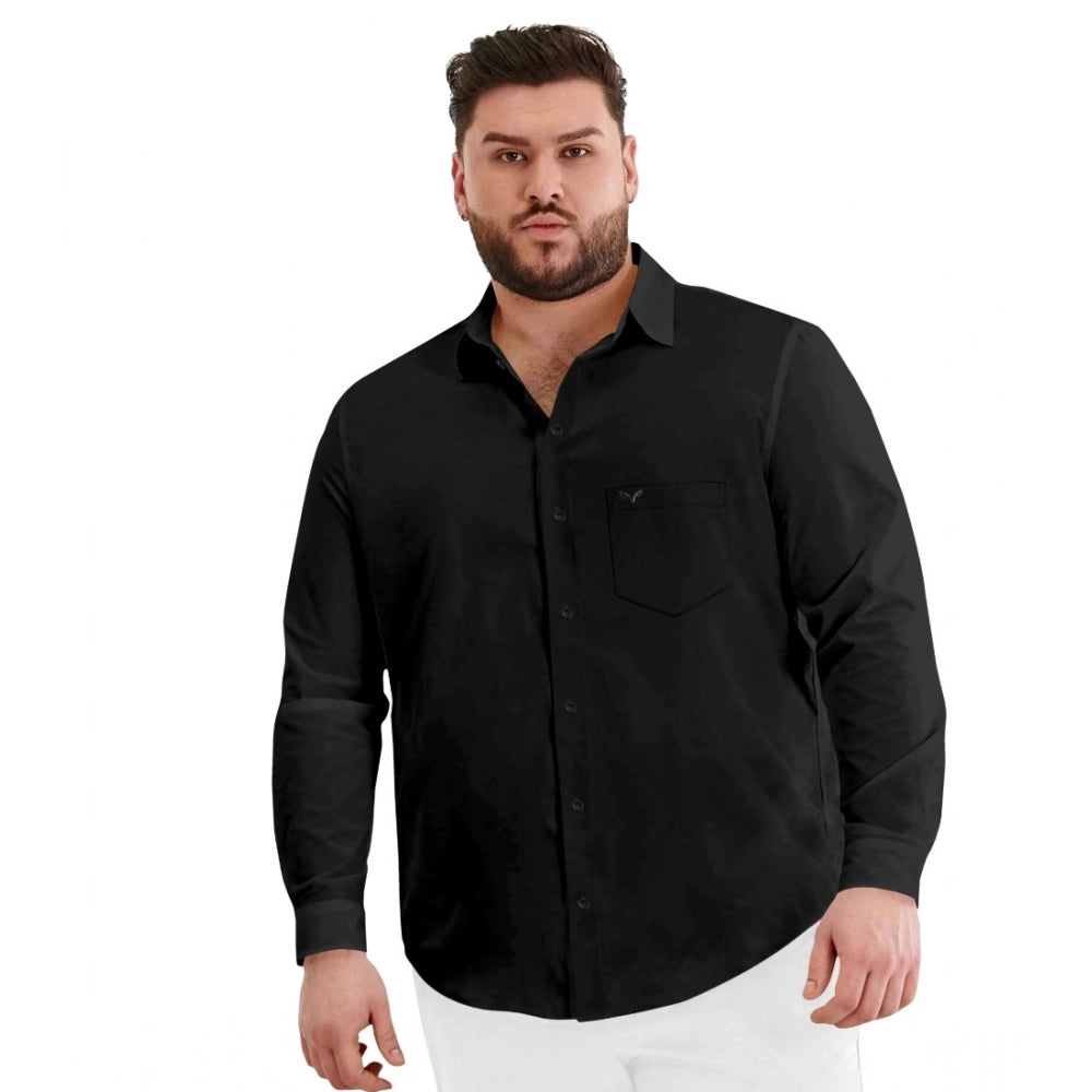 Black cotton men's casual solid full sleeve shirt, ideal for everyday wear