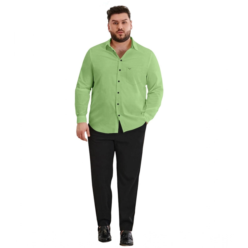 Men's casual cotton solid full sleeve shirt in pista color, classic style for everyday wear