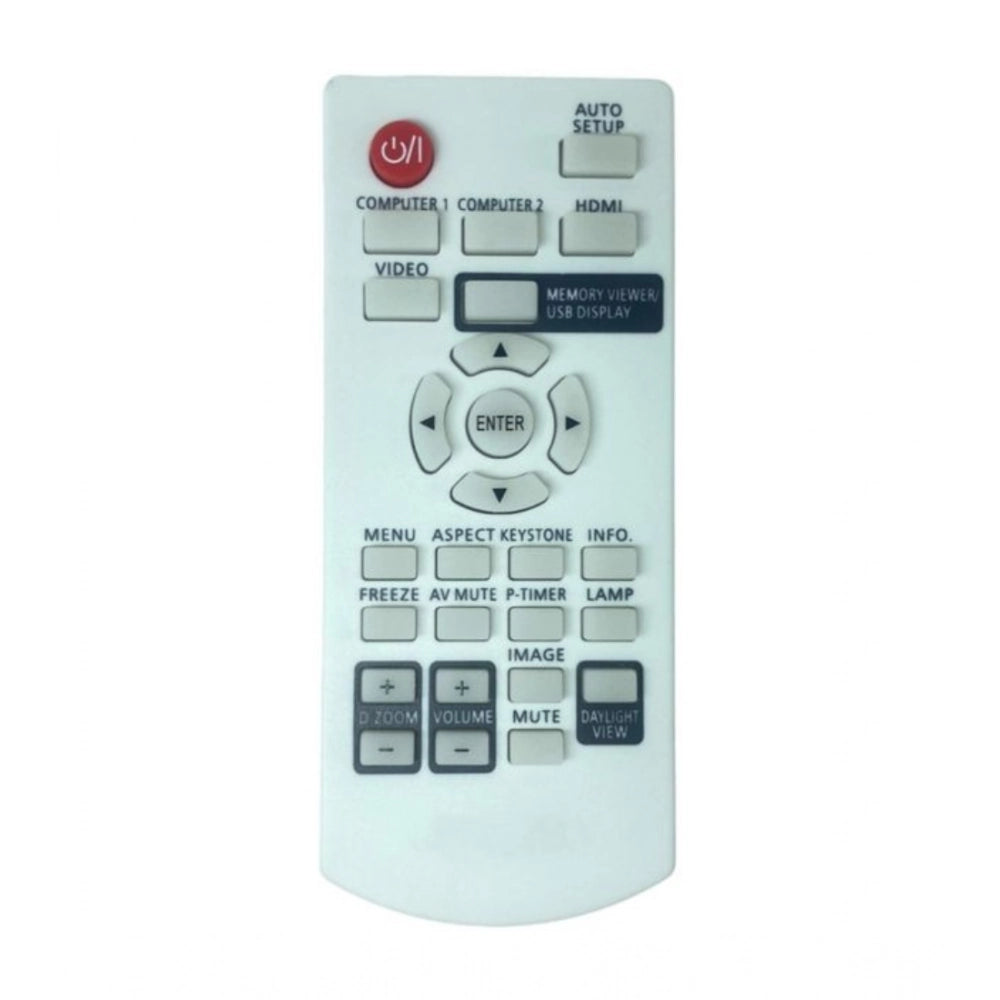 White ergonomic remote control, Projector Remote No. 1095, compatible with Panasonic projectors, long-range operation from sofa or bed