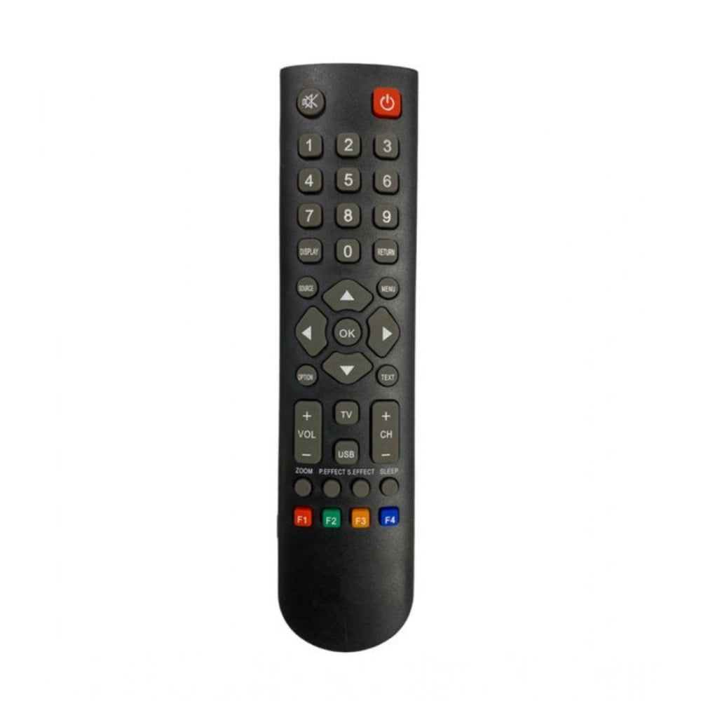Black ergonomic remote control compatible with Onida LCD-LED TV, offers long-range operation from sofa or bed