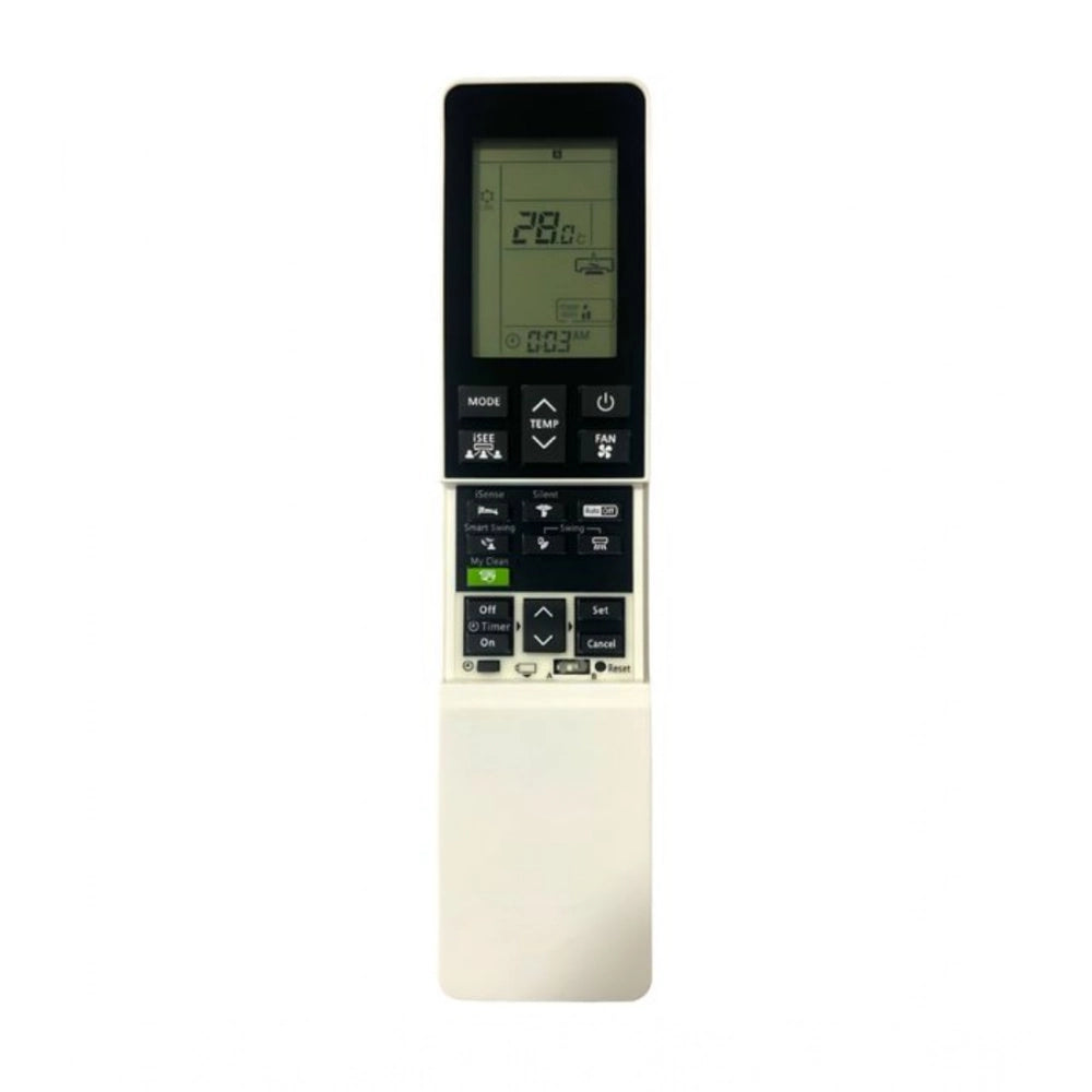 White ergonomic AC Remote No. 236 replacement for Hitachi, offers long-range control from any room corner
