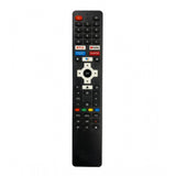 Black ergonomic Smart TV remote No. 1065 for Sansui LCD-LED, compatible with Netflix, Prime, and YouTube. Long-range remote control for comfortable use from sofa, divan, or bed