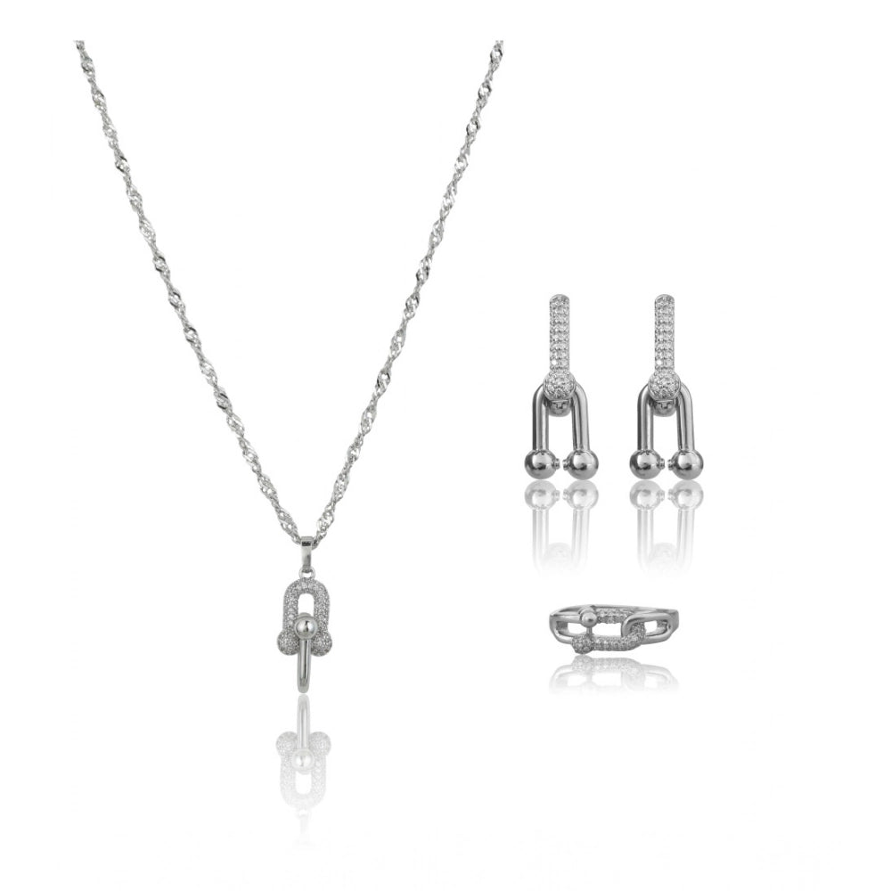 Silver-plated stainless steel unique design combo jewelry for women, close-up view