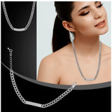 Silver-plated stainless steel bracelet and necklace for women, elegant jewelry accessories