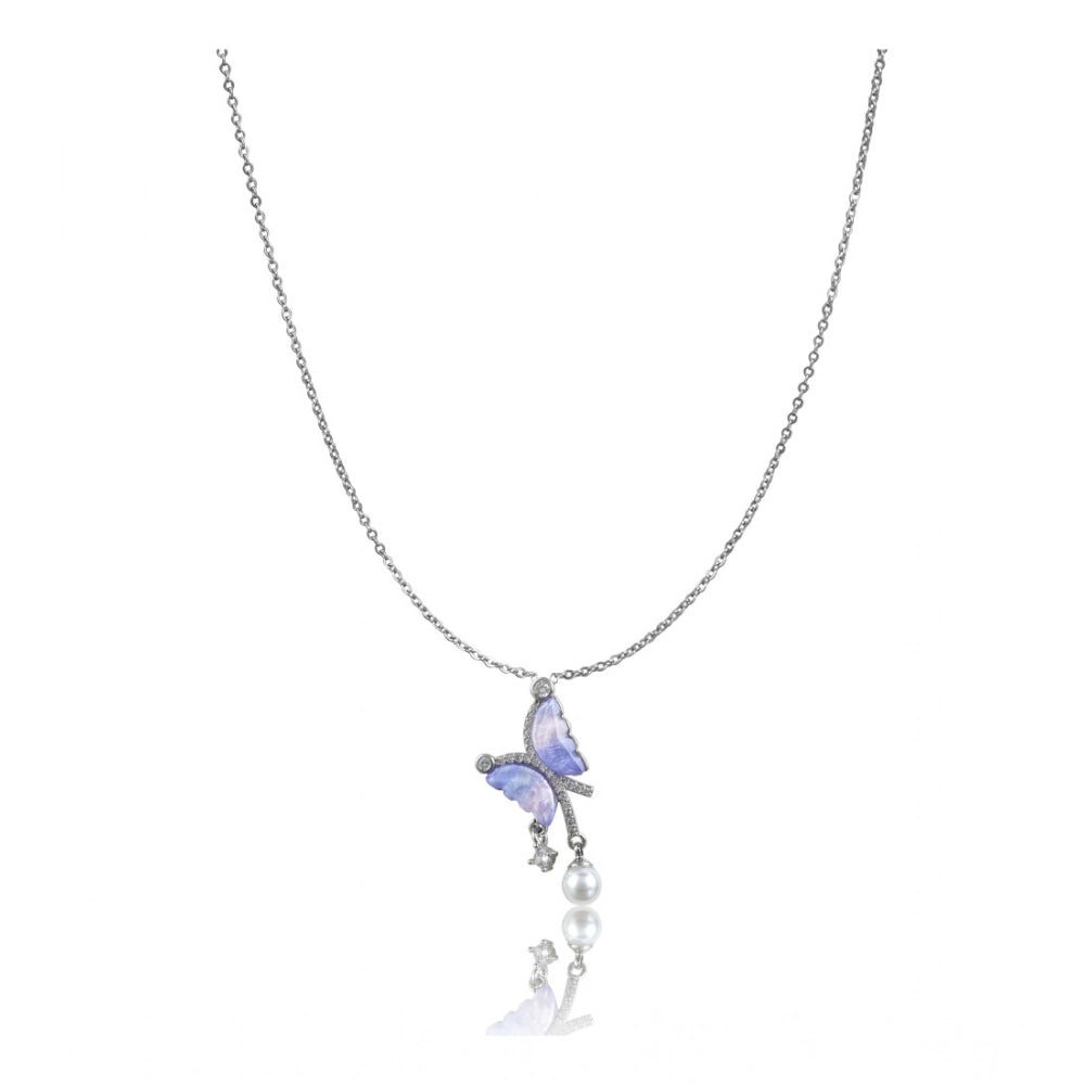 Silver plated stainless steel butterfly daily wear pendant on delicate chain