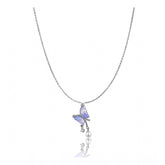 Silver-plated stainless steel butterfly daily wear pendant on delicate chain, close-up view