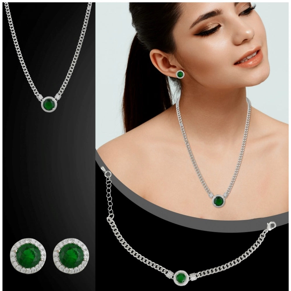 Green stainless steel silver-plated western combo jewelry for women, close-up view