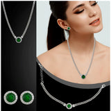 Green stainless steel silver-plated western combo jewelry for women, close-up view