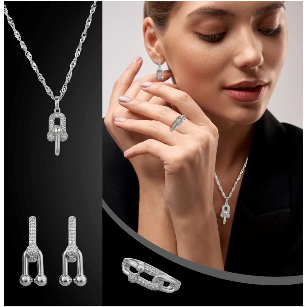 Stainless steel unique design silver-plated combo jewelry, silver polish finish on accessories