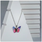 Colorful stainless steel butterfly pendant daily wear, silver plated necklace for women