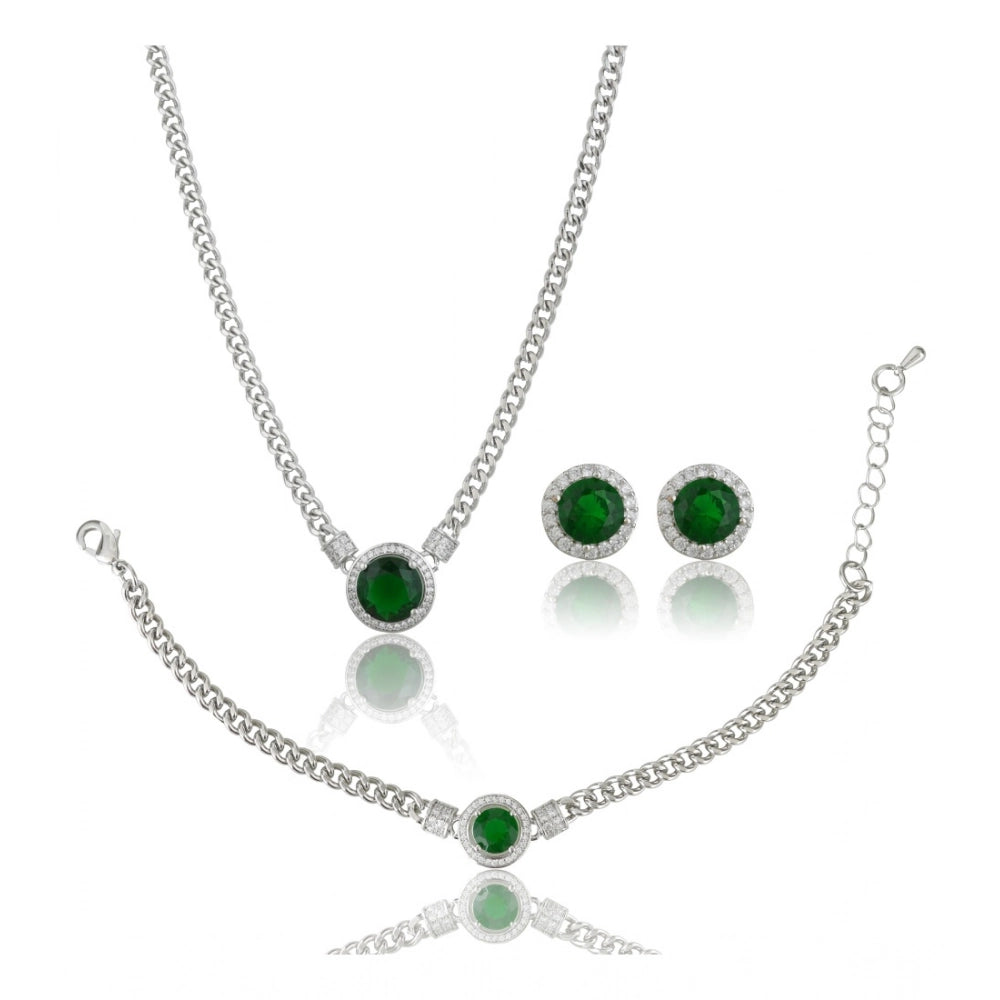 Green stainless steel western combo jewelry (silver-plated) on display